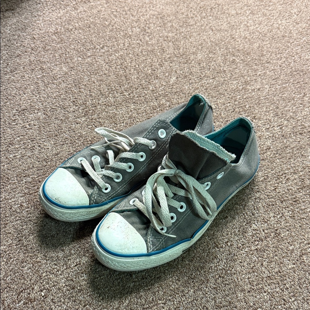 Gray Blue Converses Sneakers with White Laces